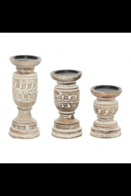   SET OF 3 WOOD CANDLE HOLDER'S [201610]